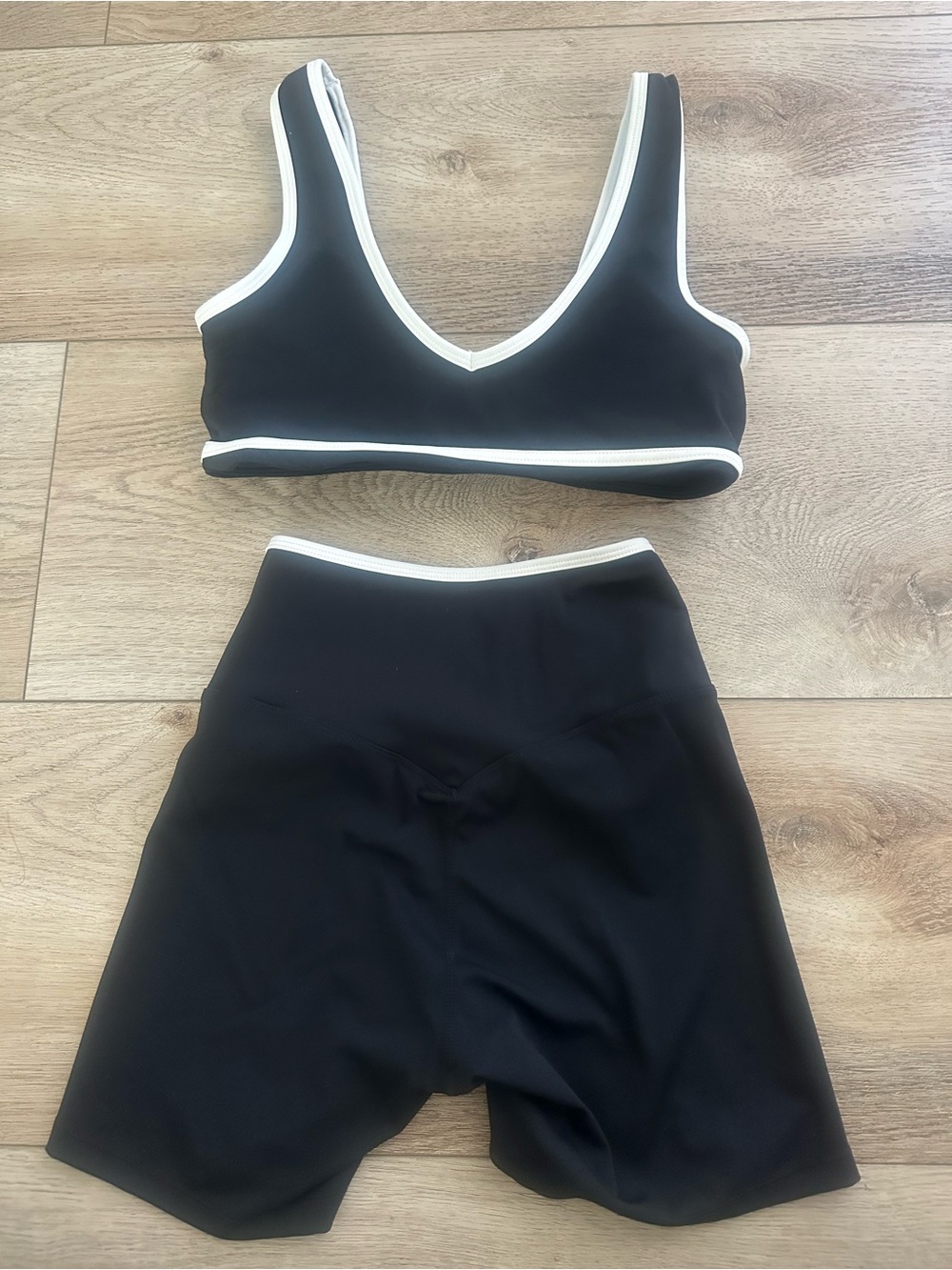 Amazon Black Sports Bralette & High-Waist Shorts with White Trim